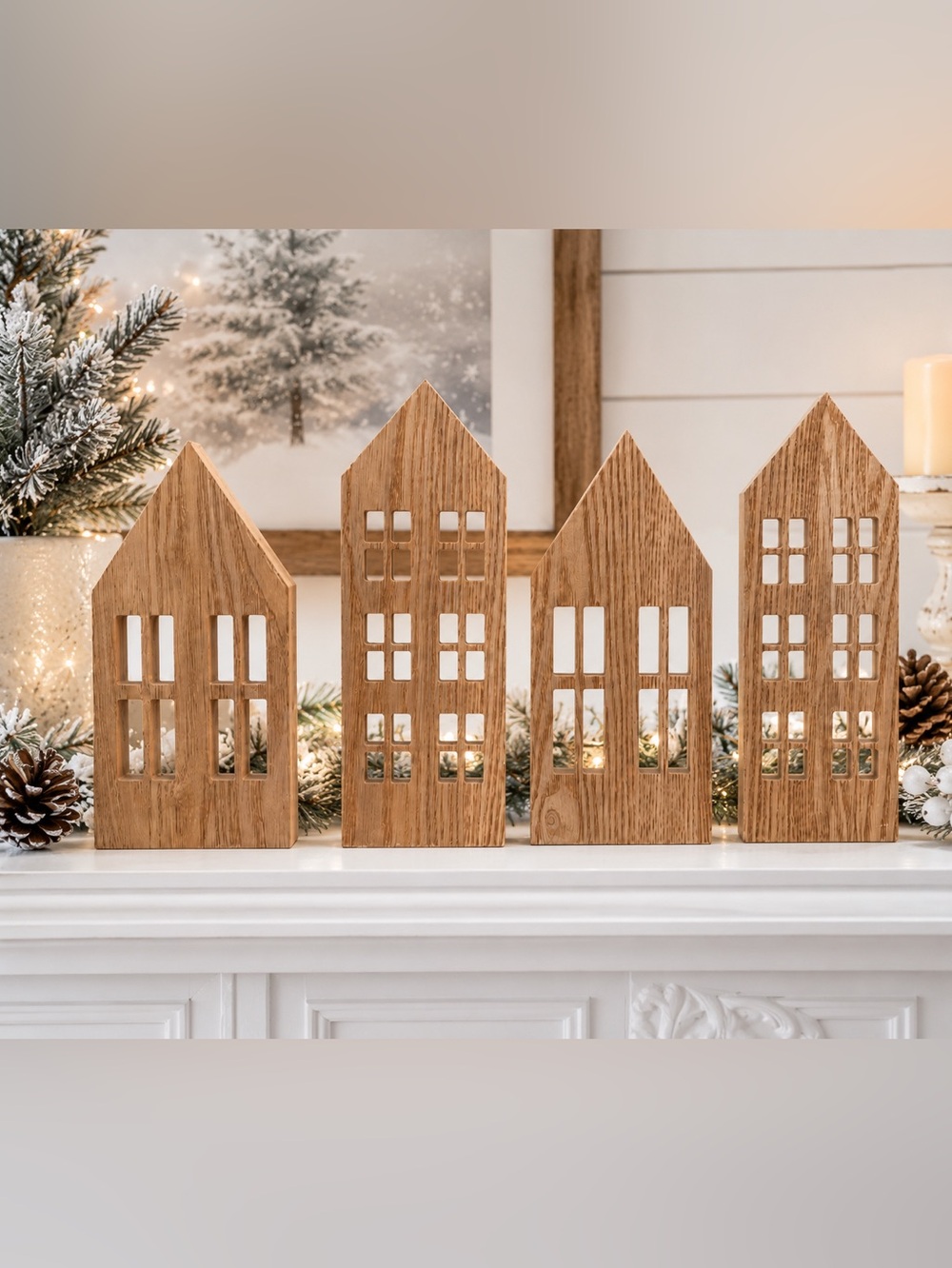 Target Bullseye’s Playground Wooden House Silhouettes Set of 4 Village Decor